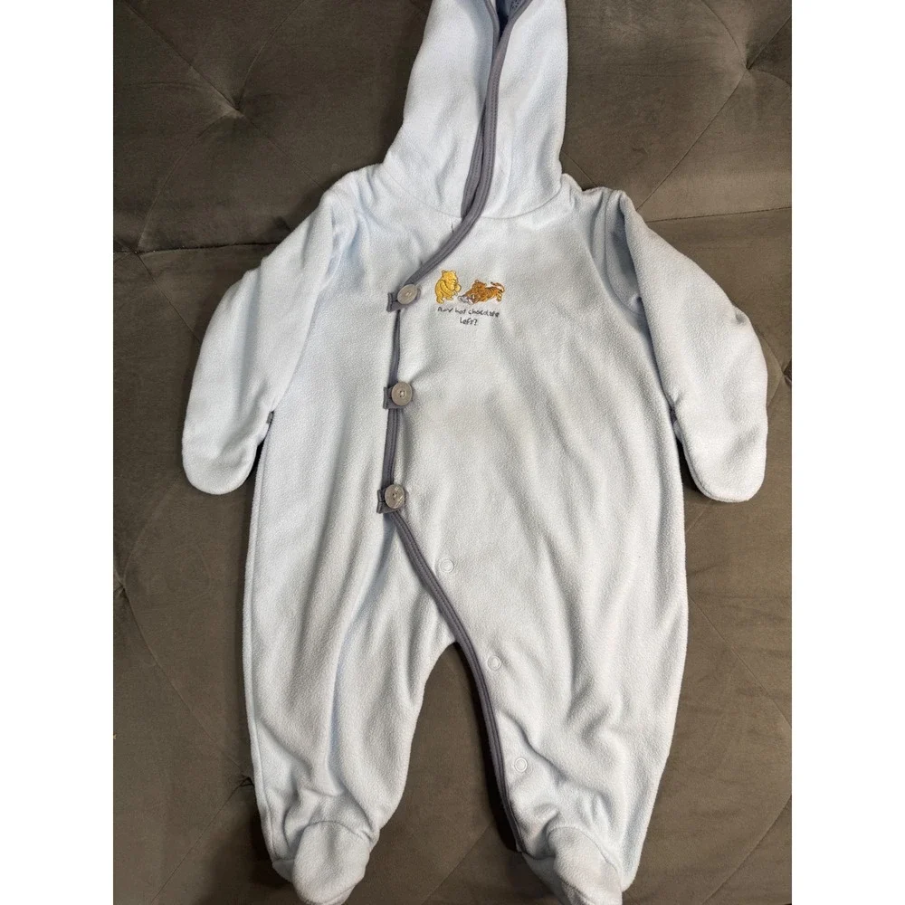 Disney Classic Pooh Blue Fleece Hooded Footie Romper Winnie Tigger 9 Months